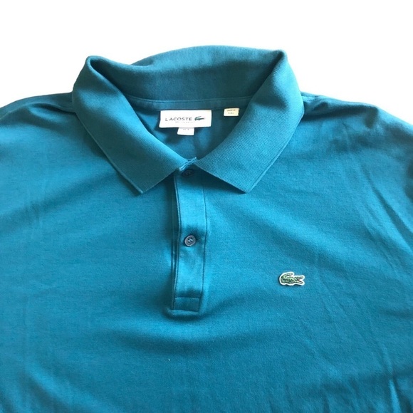 Lacoste Short Sleeve Polo Teal US 3XL EU 8~2 Button Soft Jersey Knit Croc Logo - Picture 4 of 7